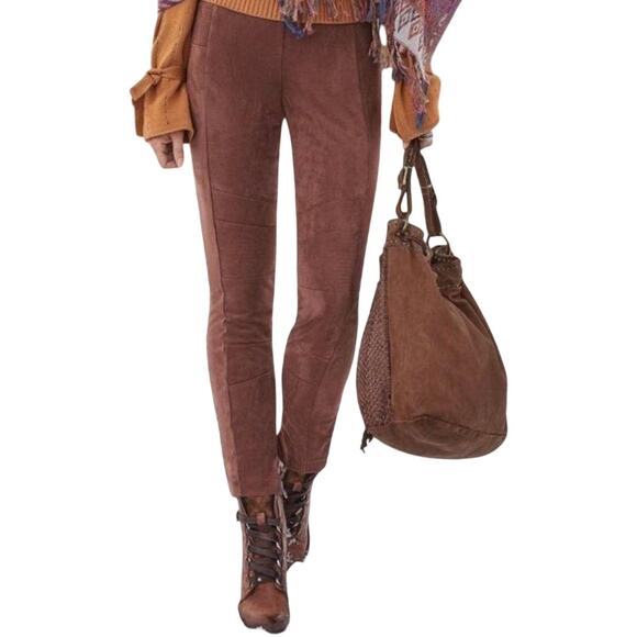 Sundance Luxe Dreams Leggings Faux Suede Leather Skinny Pocket Peti Brown 8P NWT - Picture 1 of 7